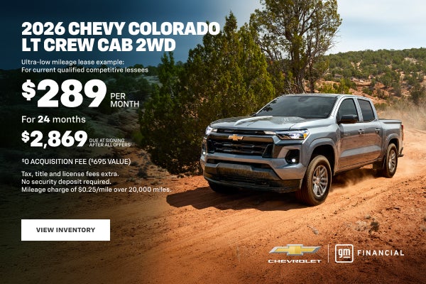 2026 Chevy Colorado LT Crew Cab 2WD. Ultra-low mileage lease example for current qualified compet...